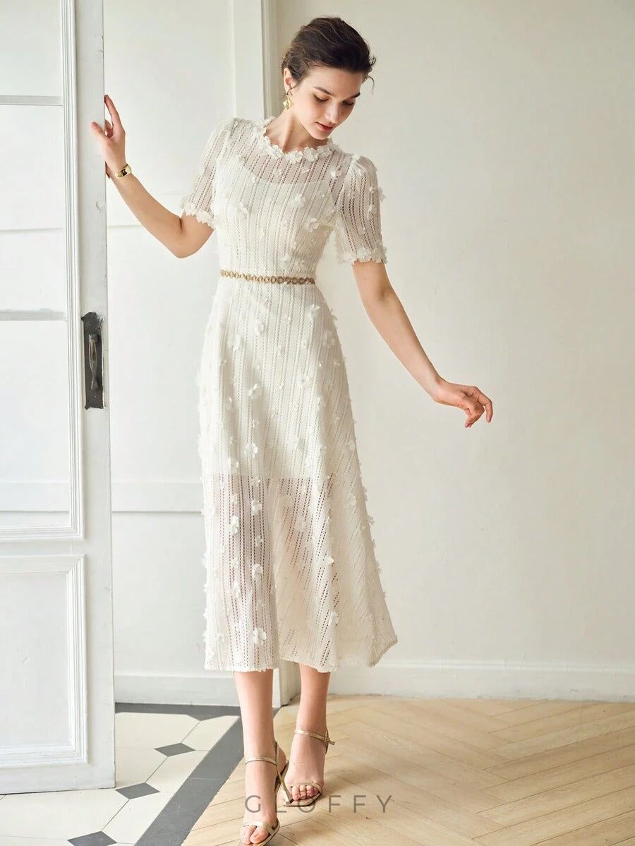 Mona Dantel İşlemeli Midi Örgü Elbise