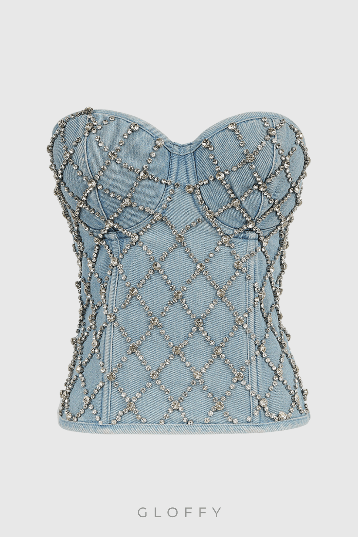 Livia Elmas Süslemeli Straplez Denim Üst