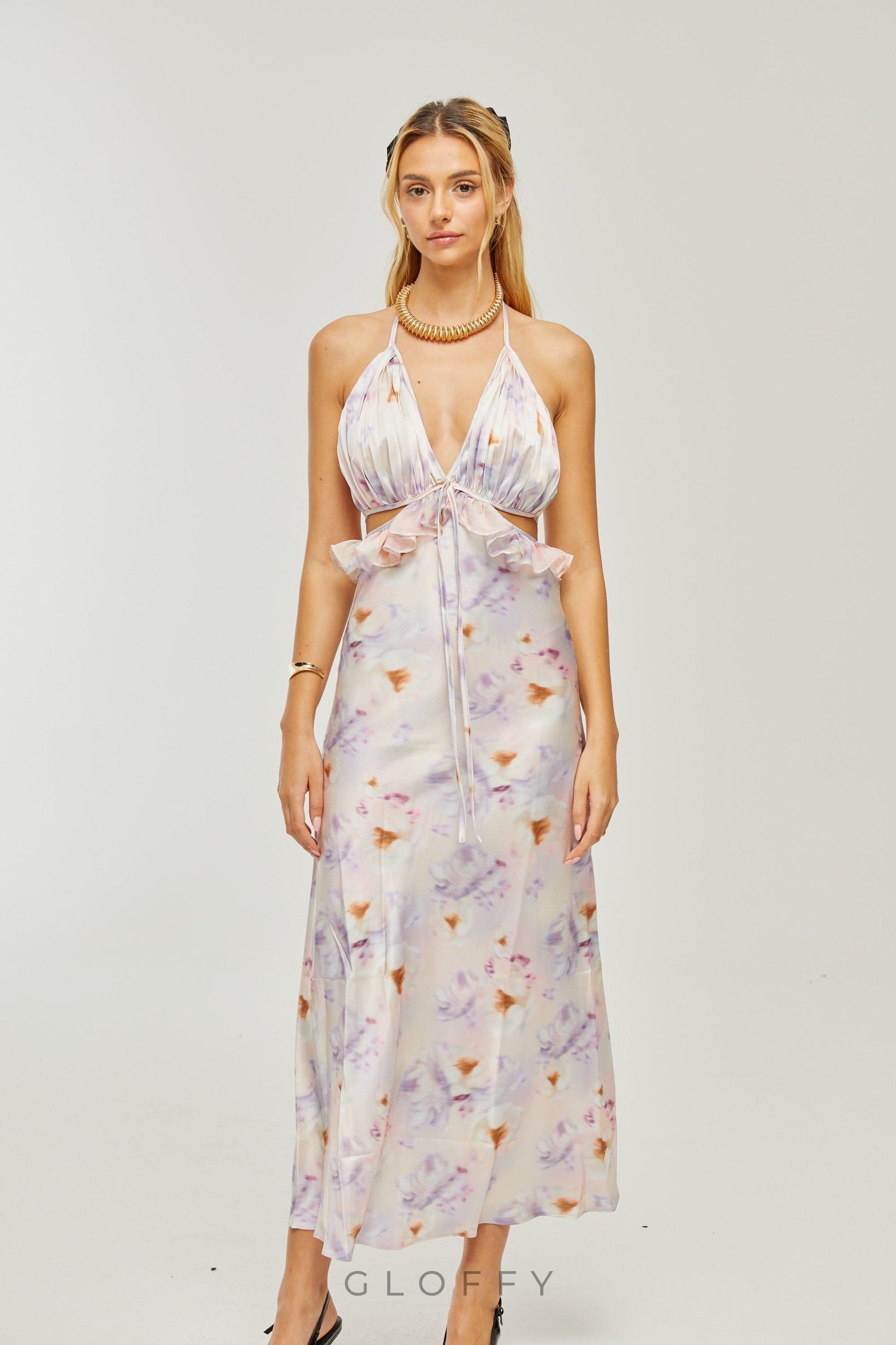 Isabeau Bağcıklı Şifon Maxi Elbise