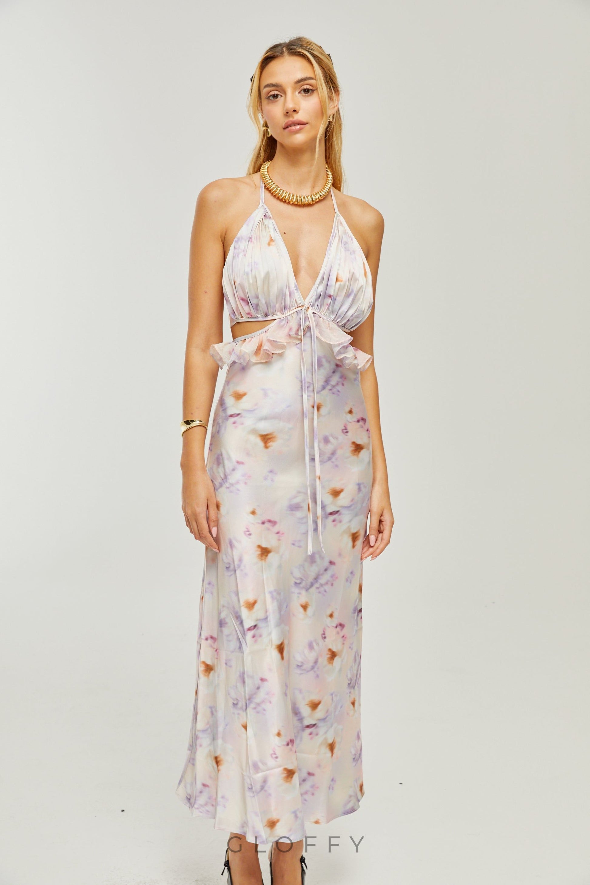 Isabeau Bağcıklı Şifon Maxi Elbise