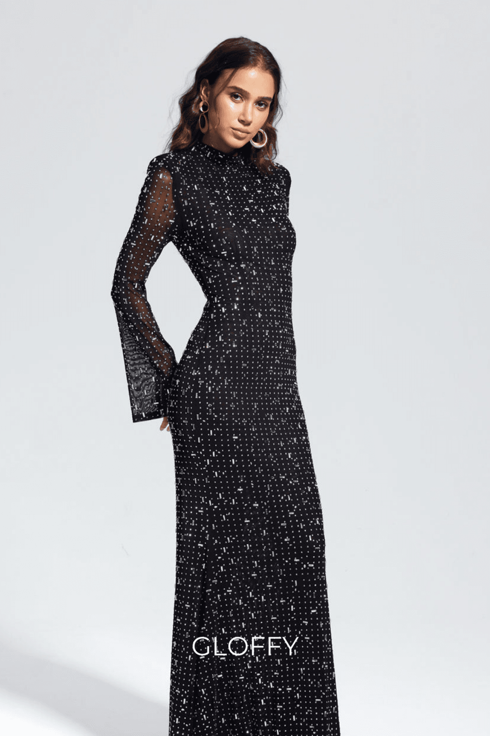 Andie Strasslı Bodycon Uzun Kollu Maxi Elbise