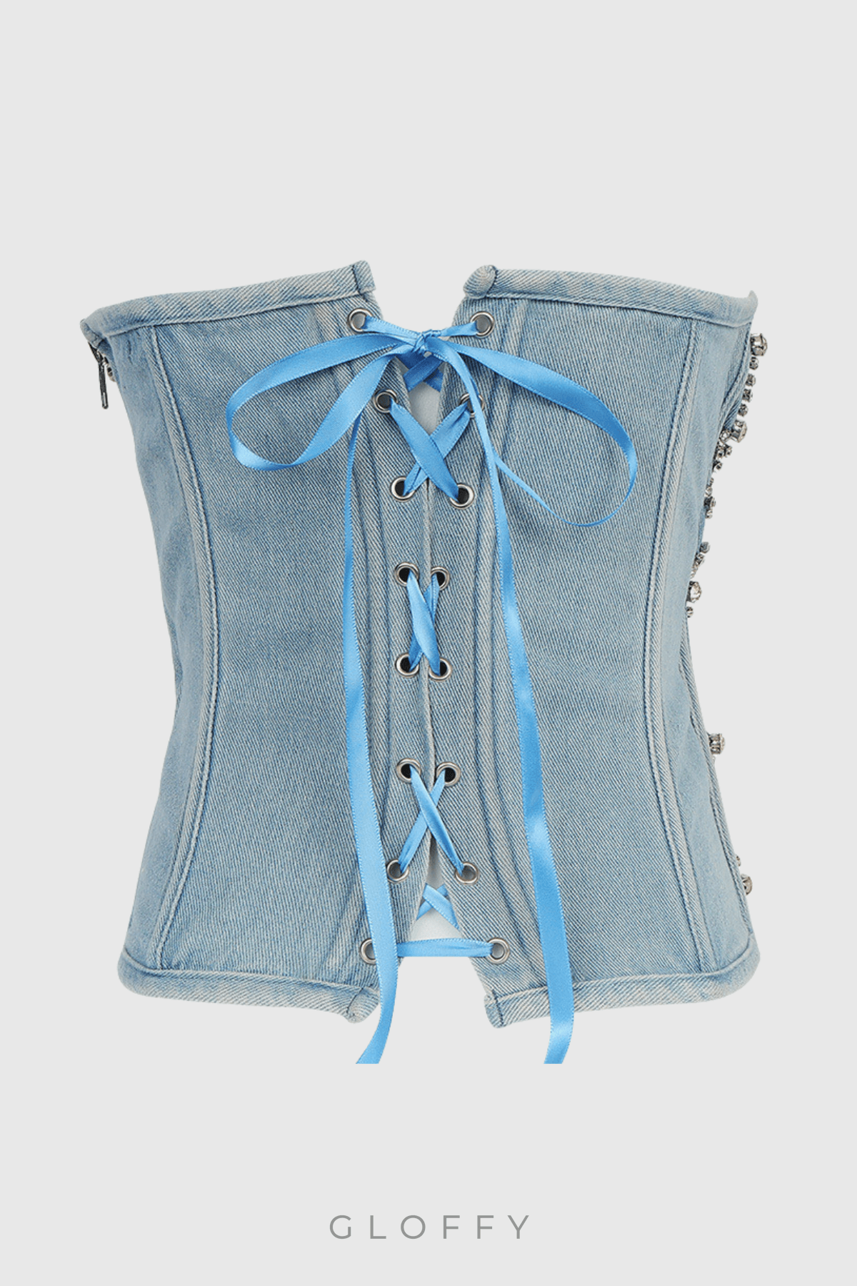 Livia Elmas Süslemeli Straplez Denim Üst