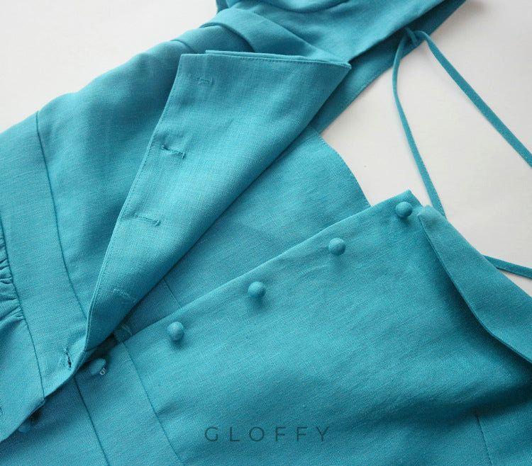 Marcelle Bağcıklı Sırt Detaylı Düğmeli Midi Elbise