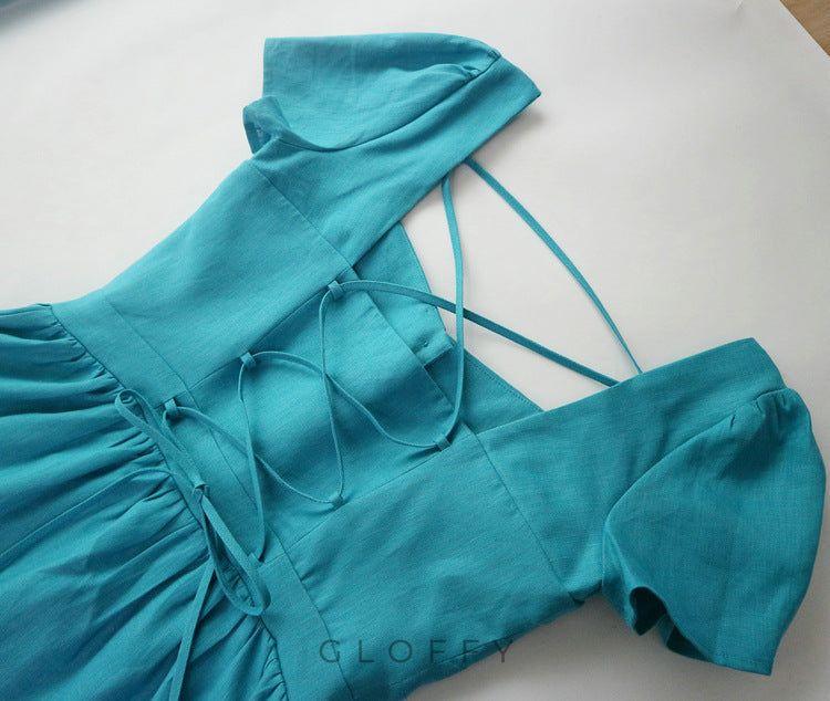 Marcelle Bağcıklı Sırt Detaylı Düğmeli Midi Elbise