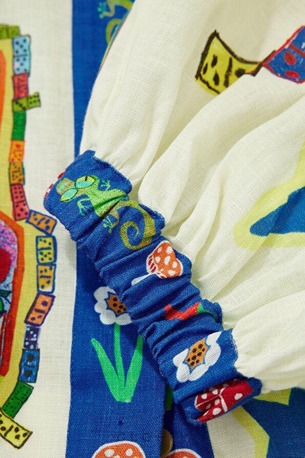 Valence Balon Kol Baskılı Mini Elbise