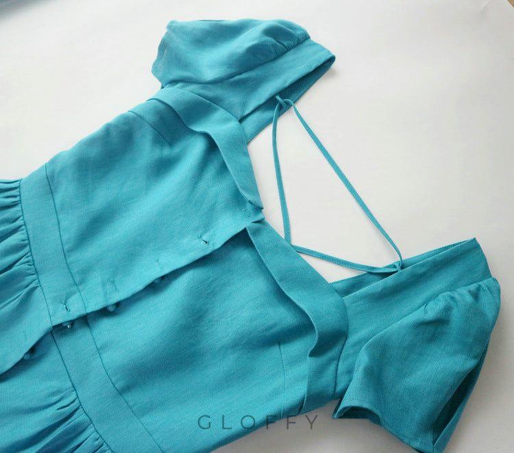 Marcelle Bağcıklı Sırt Detaylı Düğmeli Midi Elbise