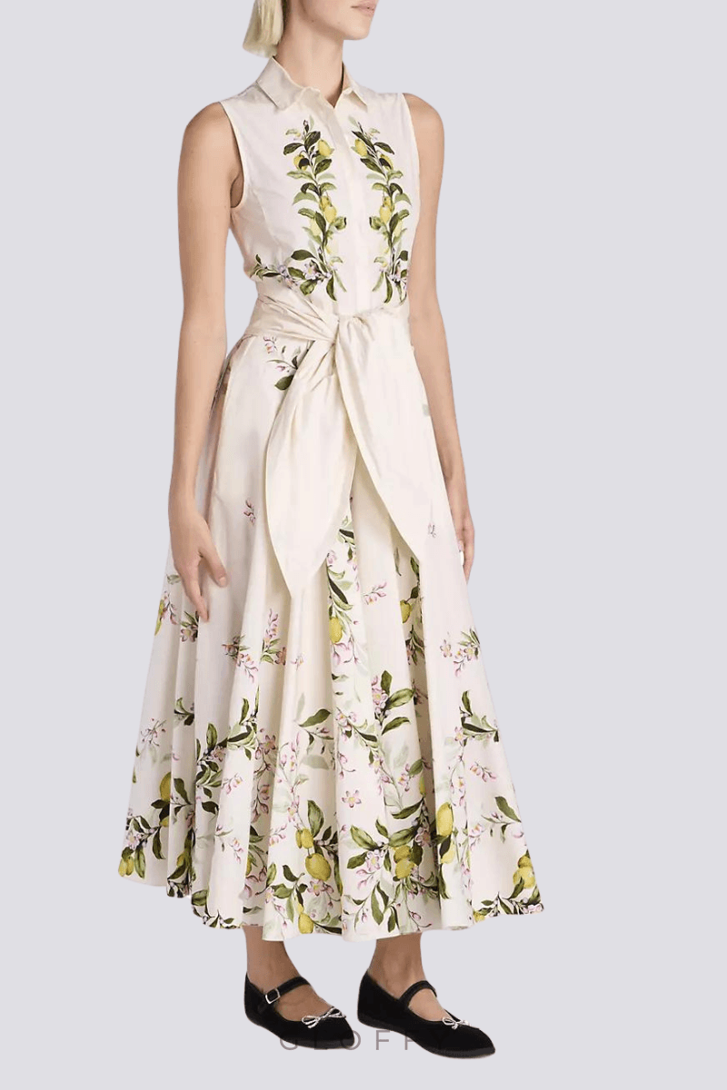 Adelle Çiçekli Fiyonklu Kolsuz Maxi Elbise