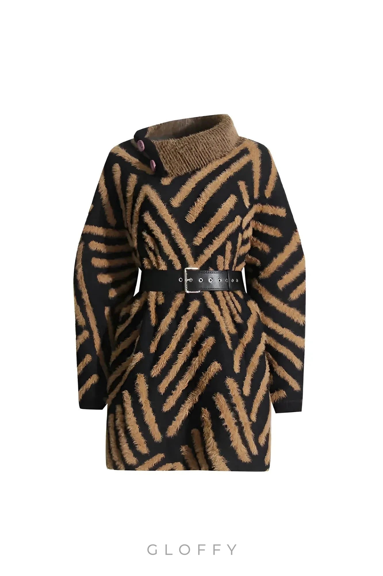 Amara Çarpıcı Desenli Lüks Triko Mini Elbise