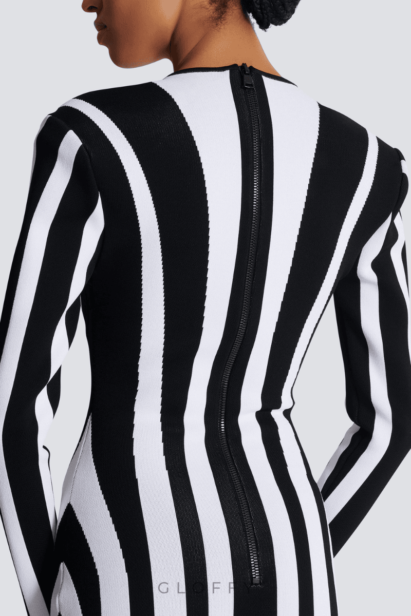 Allison Uzun Kollu Çizgili Örme Mini Elbise