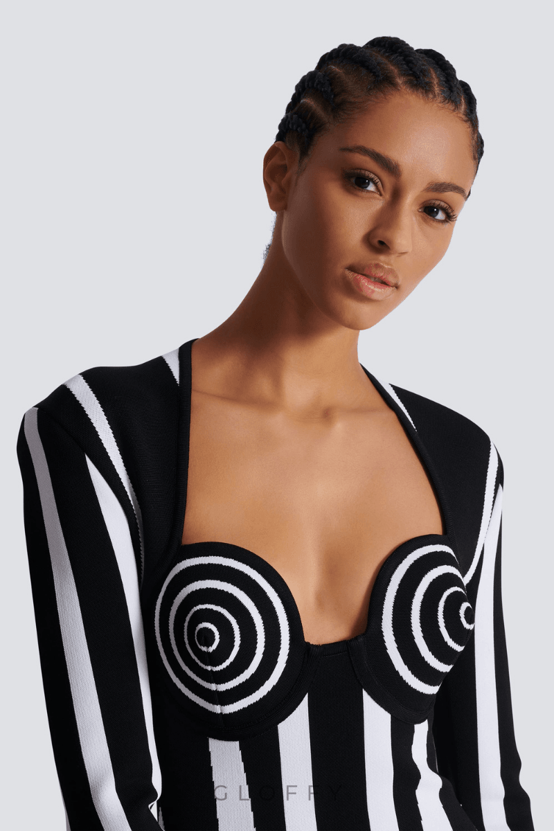 Allison Uzun Kollu Çizgili Örme Mini Elbise