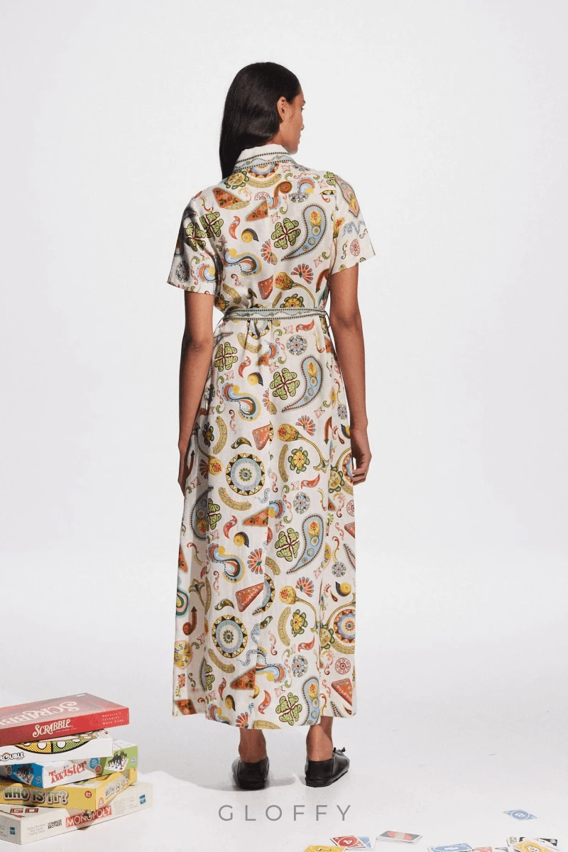 Anouche Kısa Kollu Paisley Uzun Elbise