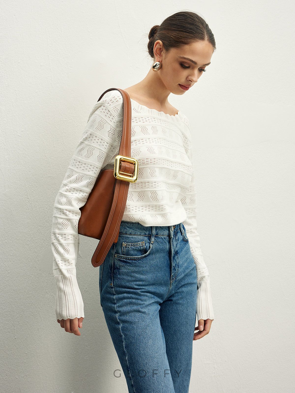 V Yaka Ajurlu Triko Kazak – Ekru