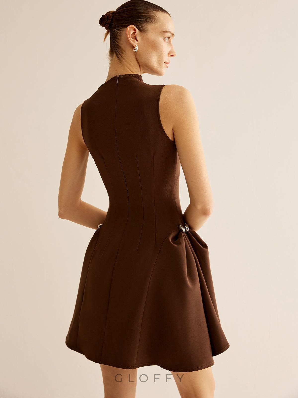 Solmira Metal Tokalı Flare Mini Elbise