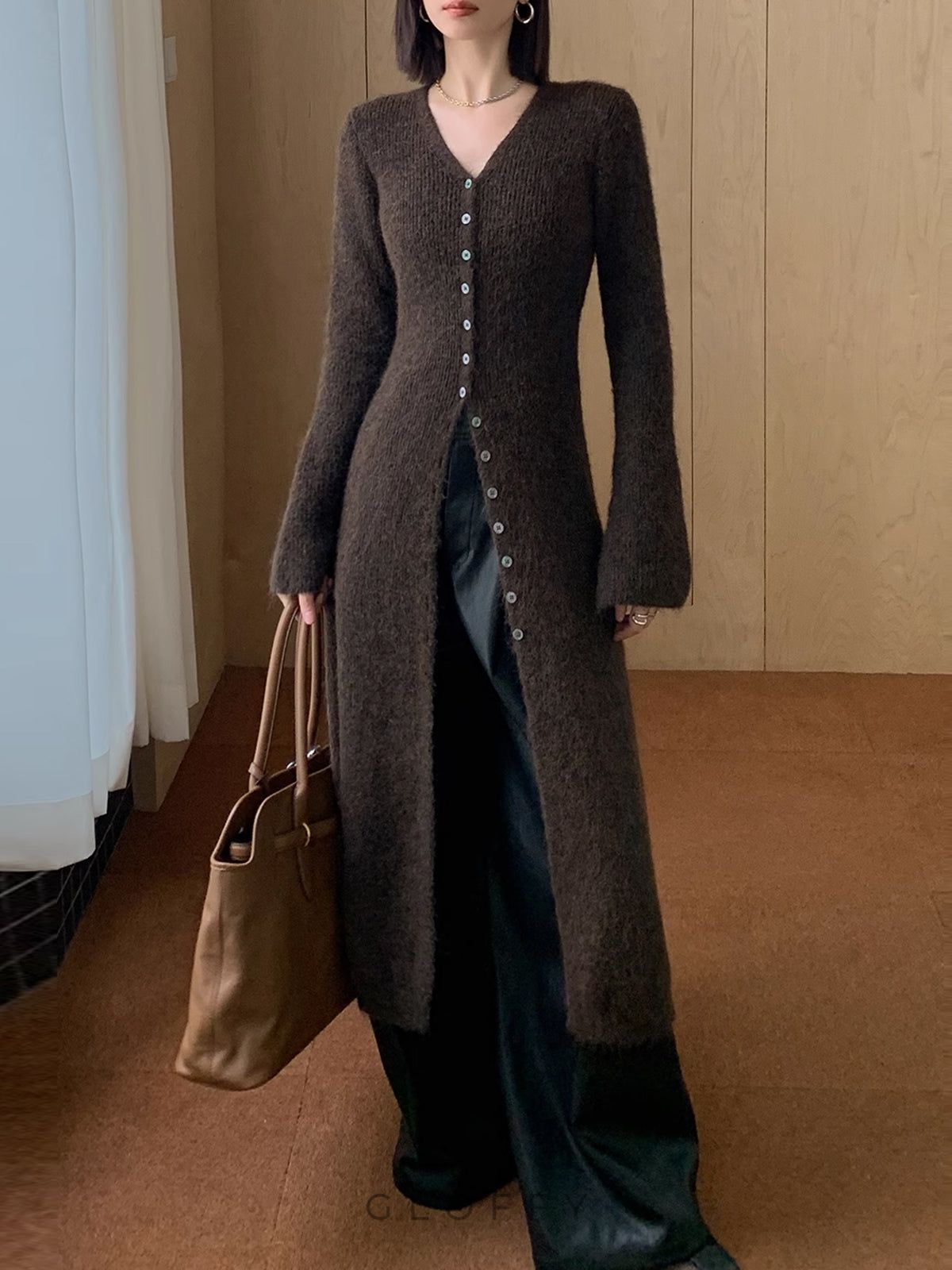 Uzun Düğmeli Triko Hırka – Gri