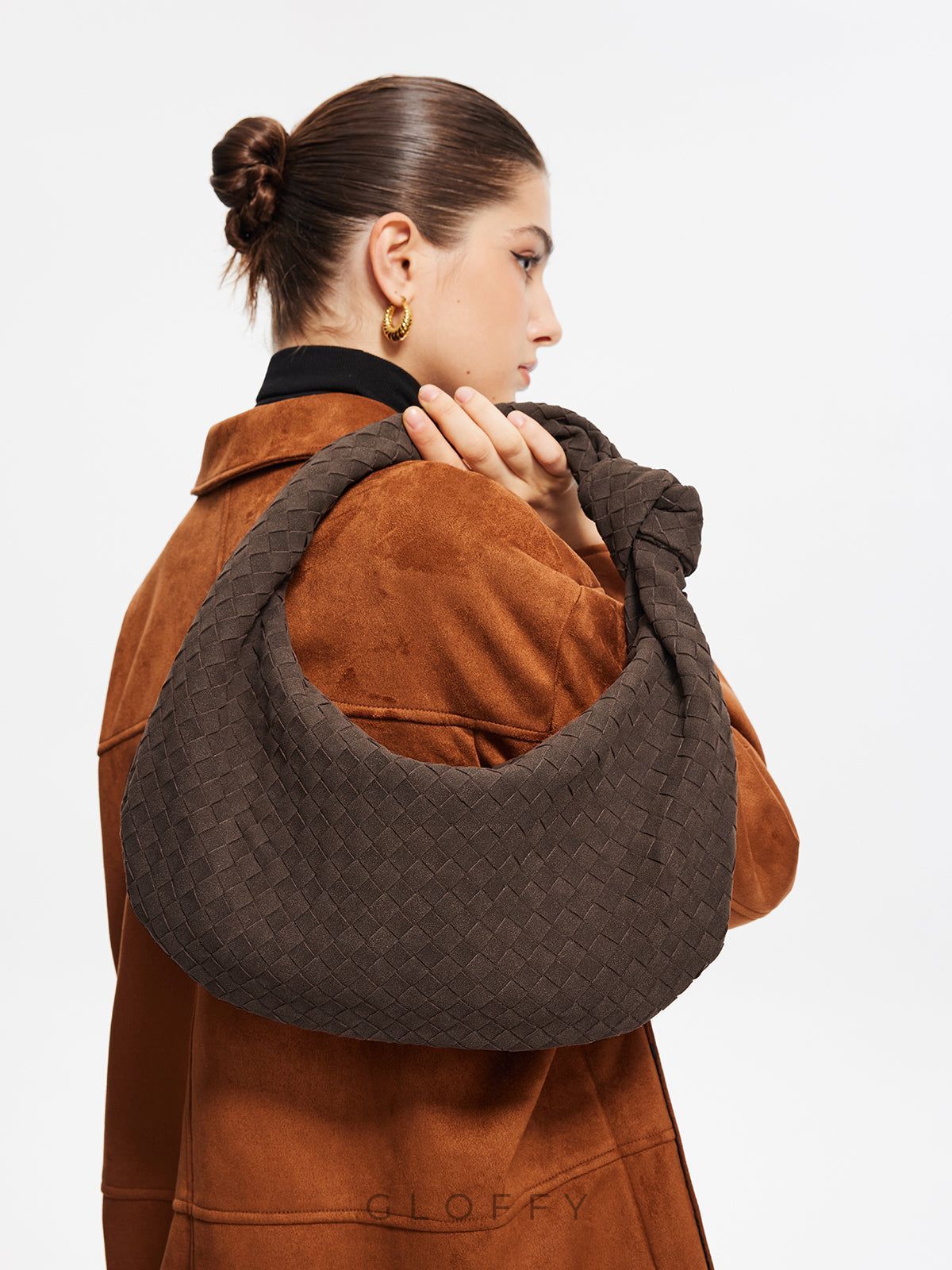 Yuvarlak Dokuma Düğümlü Süet Çanta