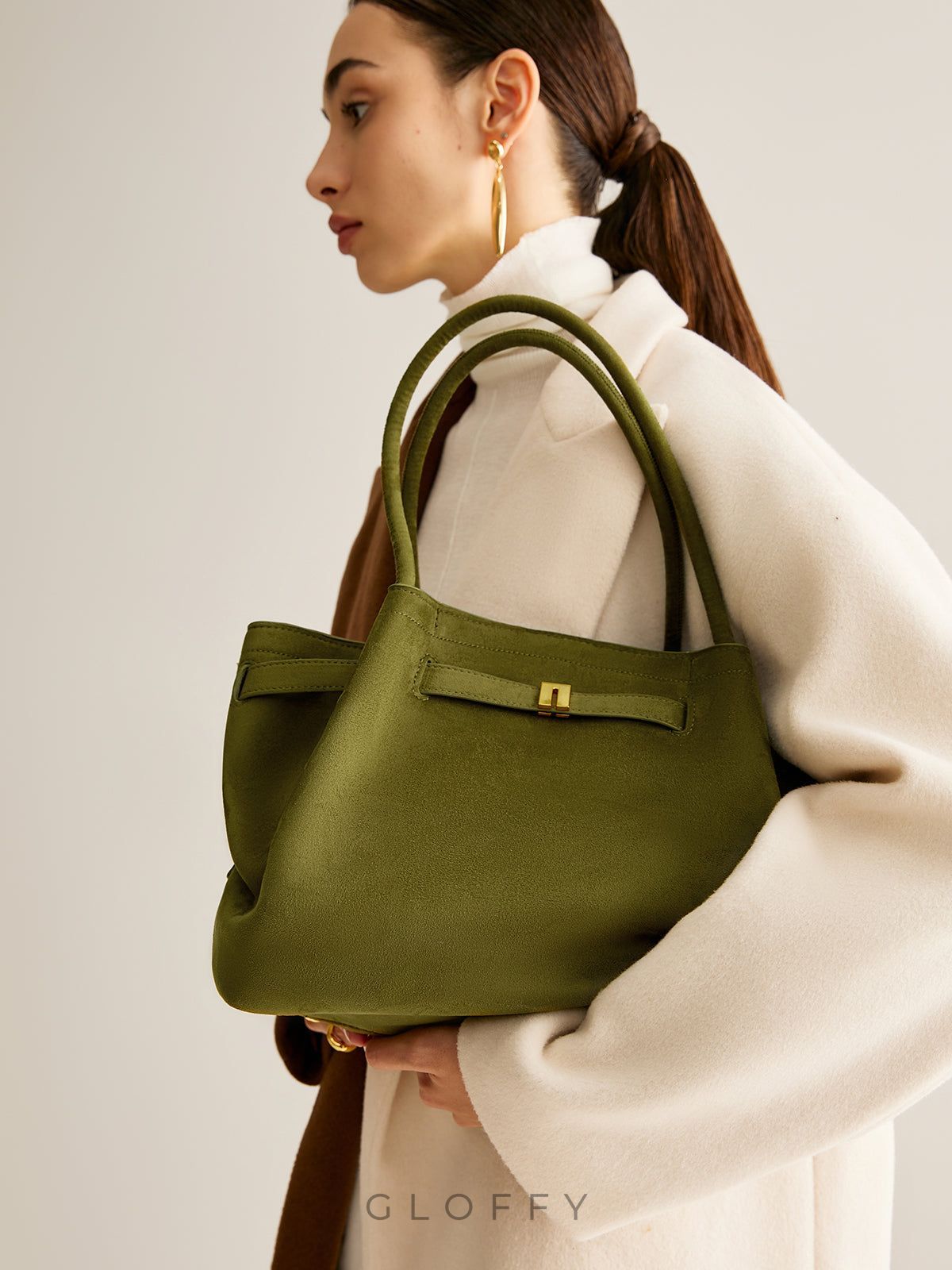 Süet Pliseli Üst Saplı Çanta