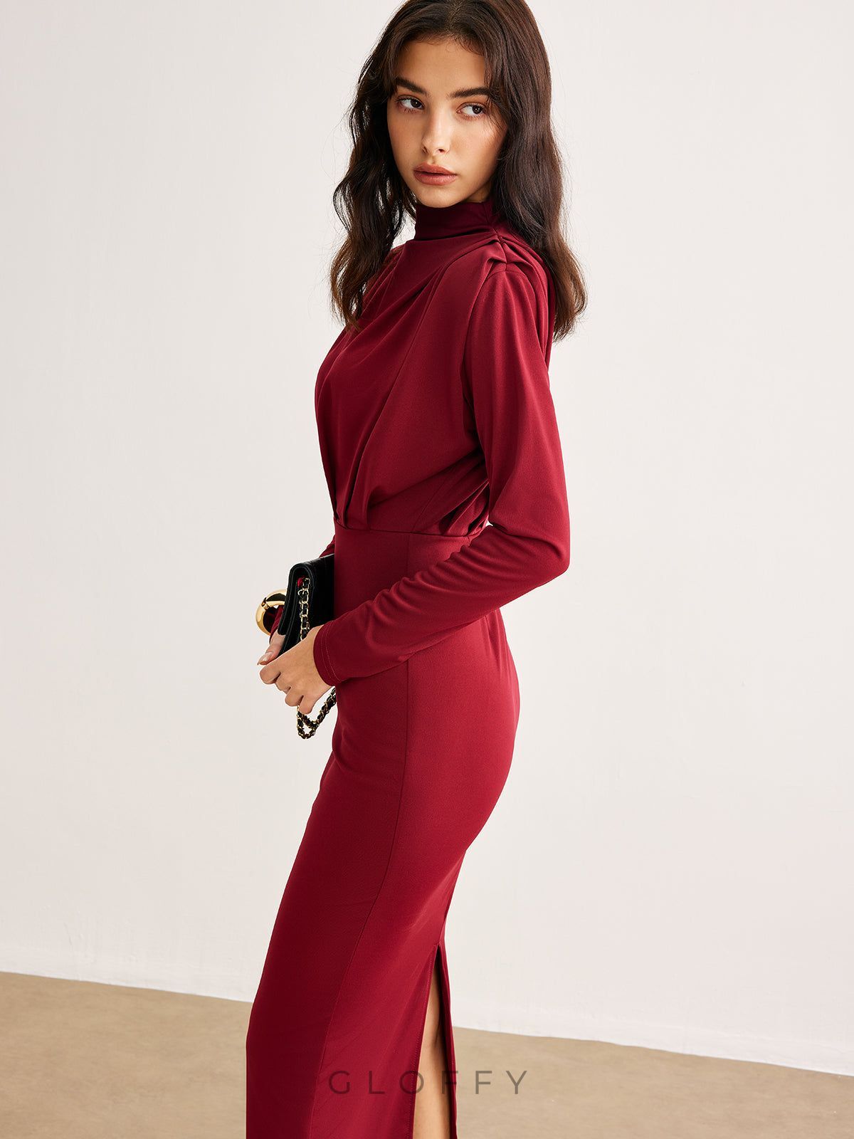 Yüzde 100 Likra Sıfır Yaka Plise Abiye Jersey Elbise