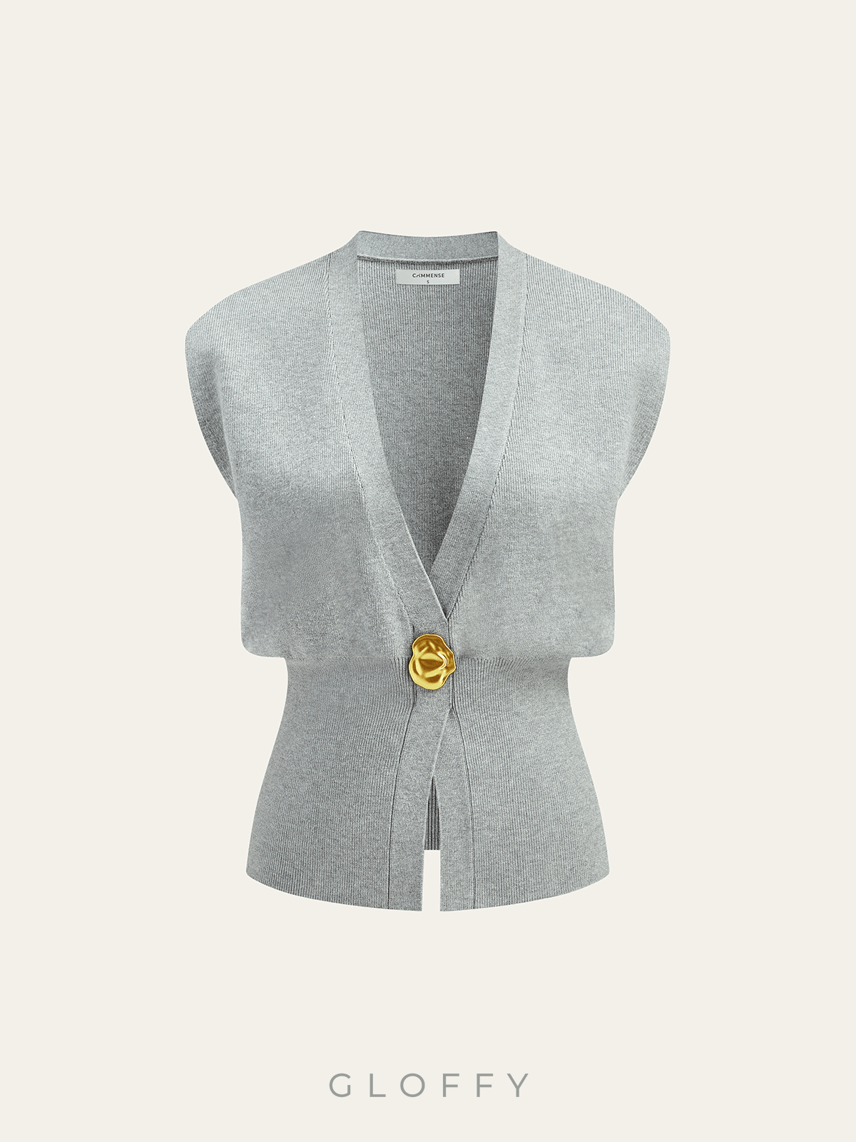 V Yaka Tek Düğmeli Basic Triko Yelek – Siyah