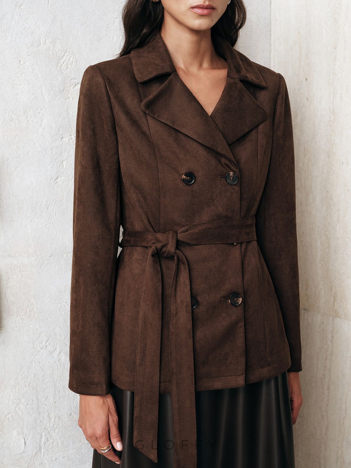 Kemerli Çift Cepli Süet Ceket