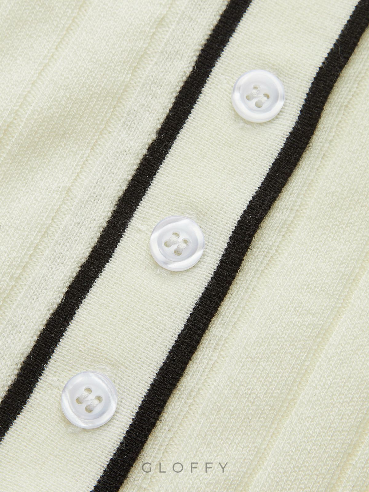 Düğmeli Polo Yaka Fitilli Triko Kazak – Ekru