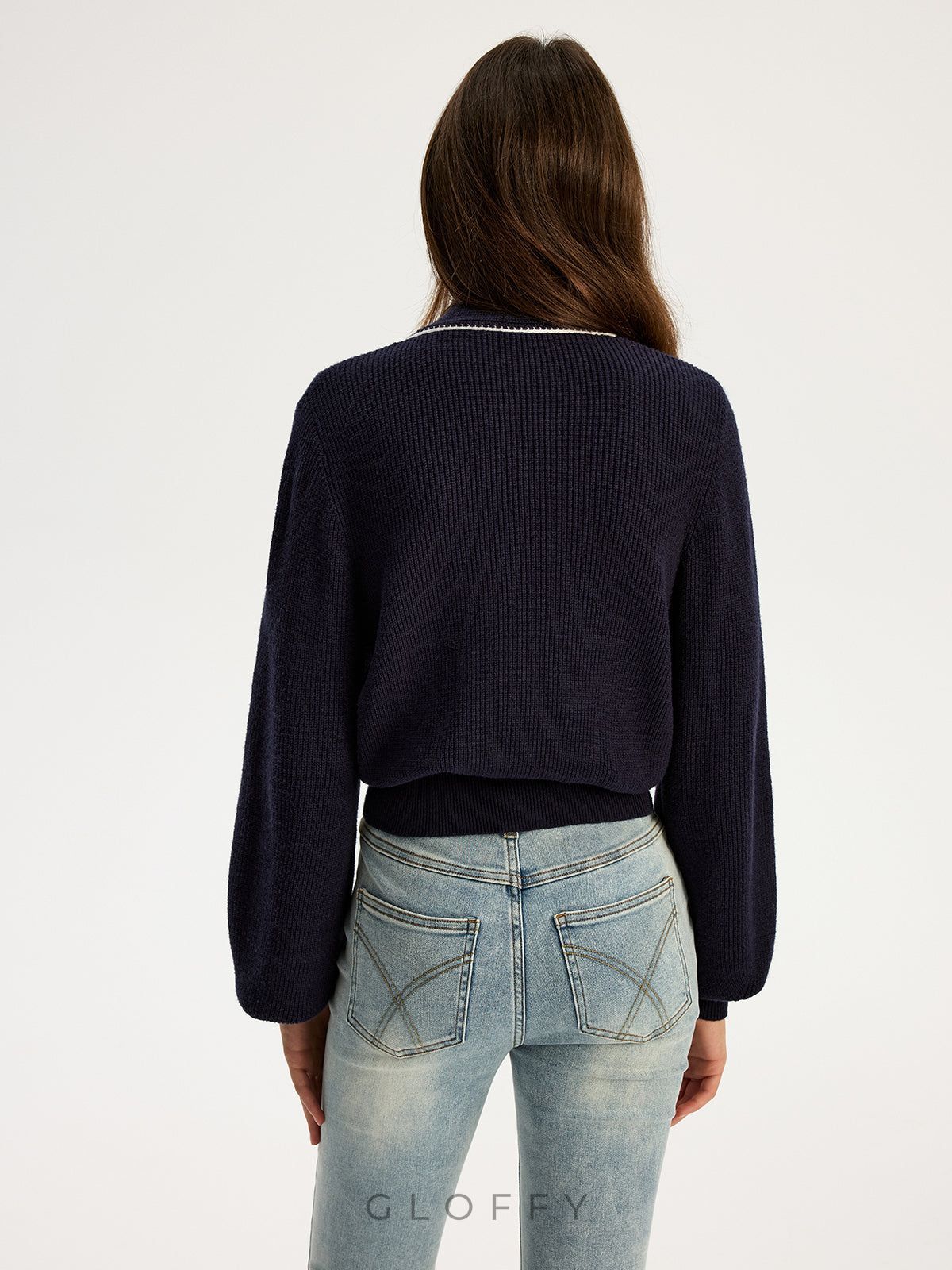 Fular Yaka Düğme Detaylı Örgü Bluz