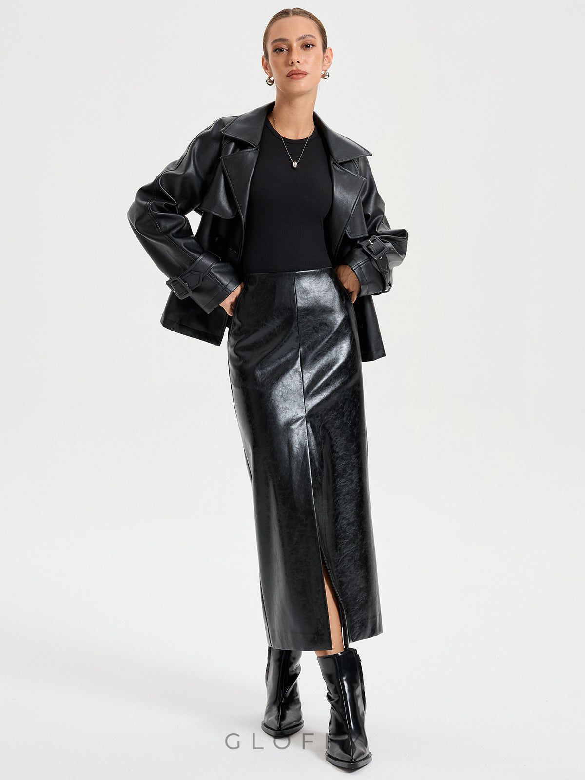 Kemerli PU Deri Ceket