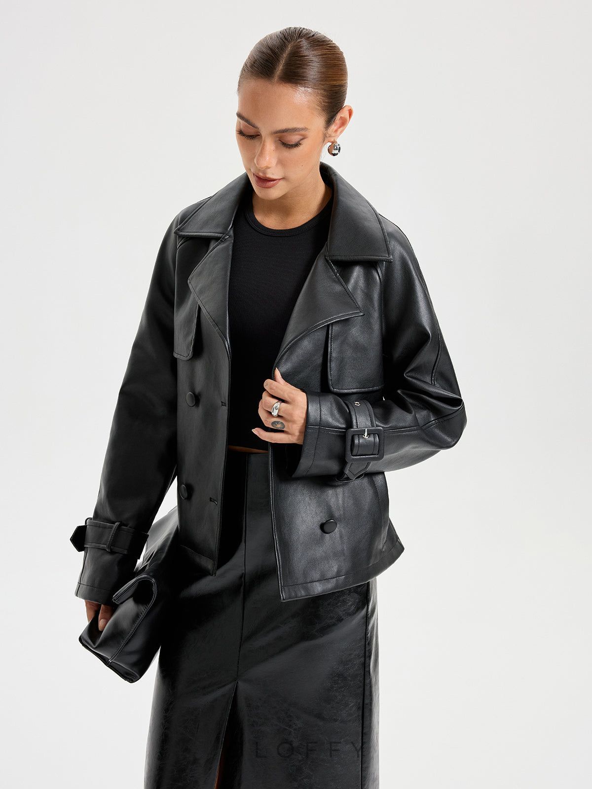 Kemerli PU Deri Ceket