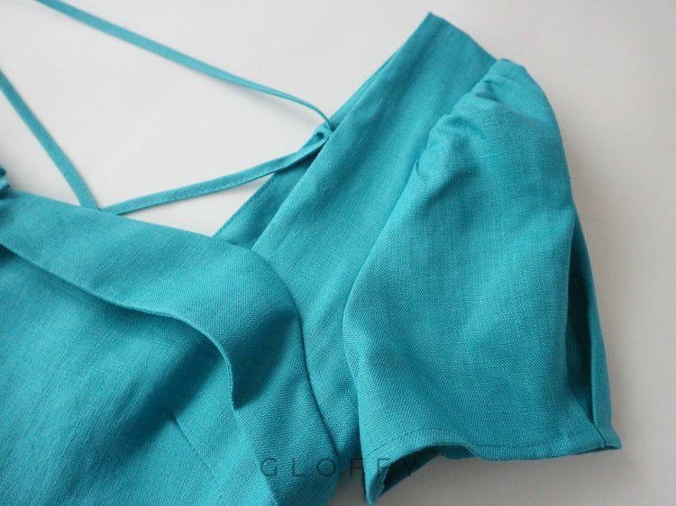 Marcelle Bağcıklı Sırt Detaylı Düğmeli Midi Elbise