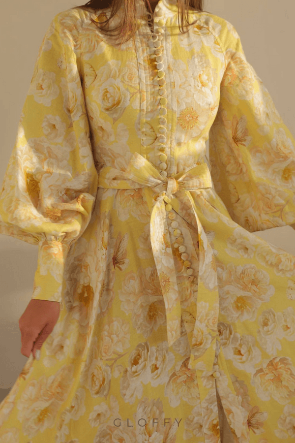 Cécilie Balon Kol Çiçekli Maxi Elbise