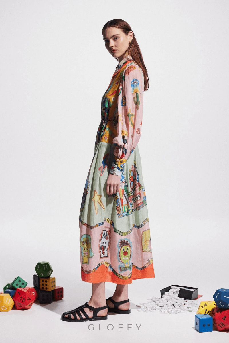 Danielle Balon Kol Patchwork Maxi Elbise