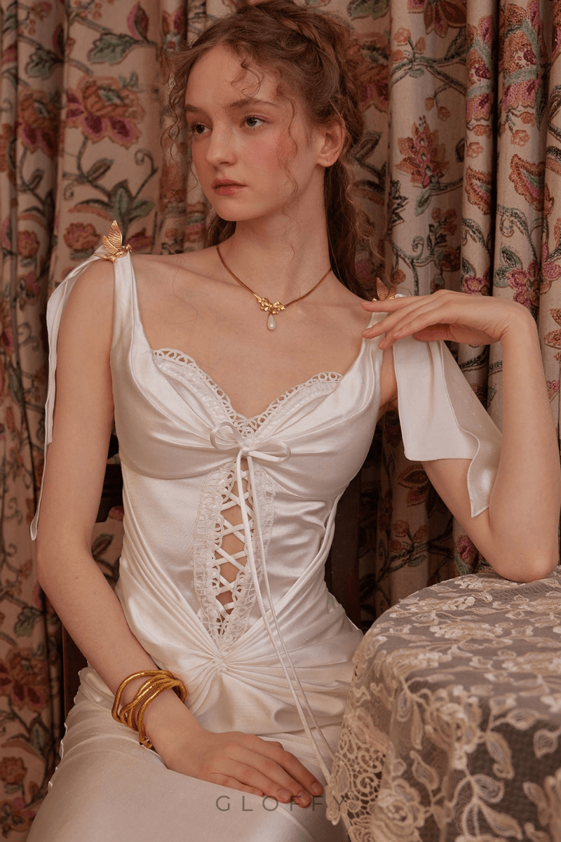 Delphina Vintage Saten Midi Elbise