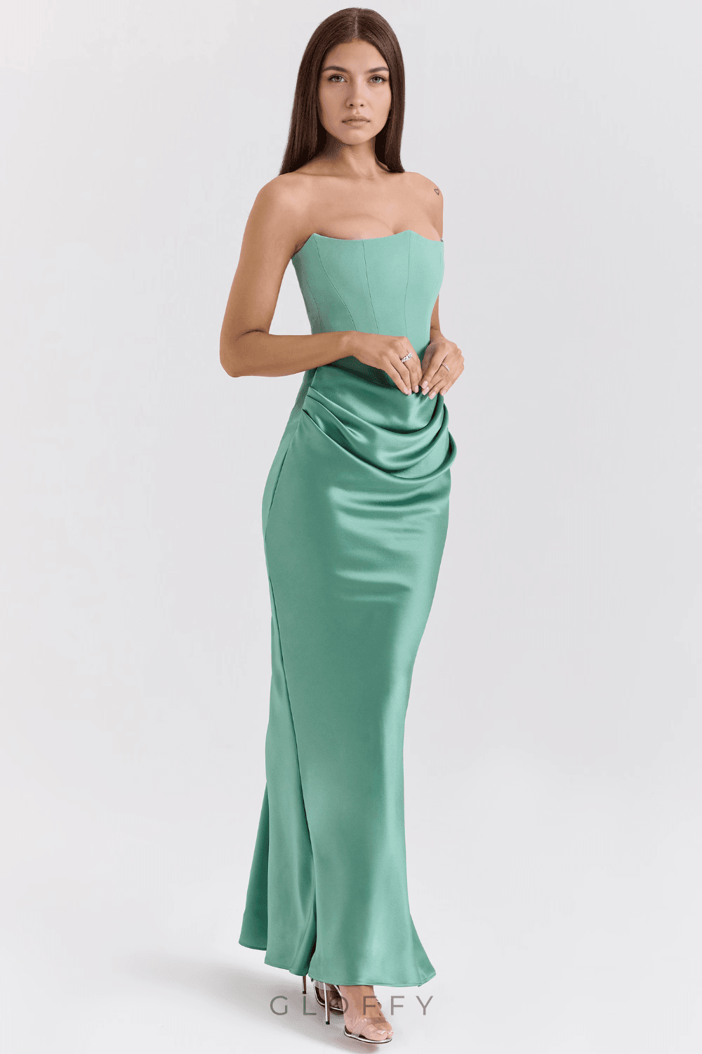 Zaymira Straplez Drape Detaylı Maxi Elbise