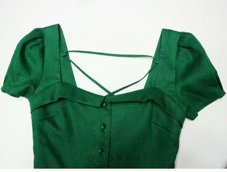 Marcelle Bağcıklı Sırt Detaylı Düğmeli Midi Elbise