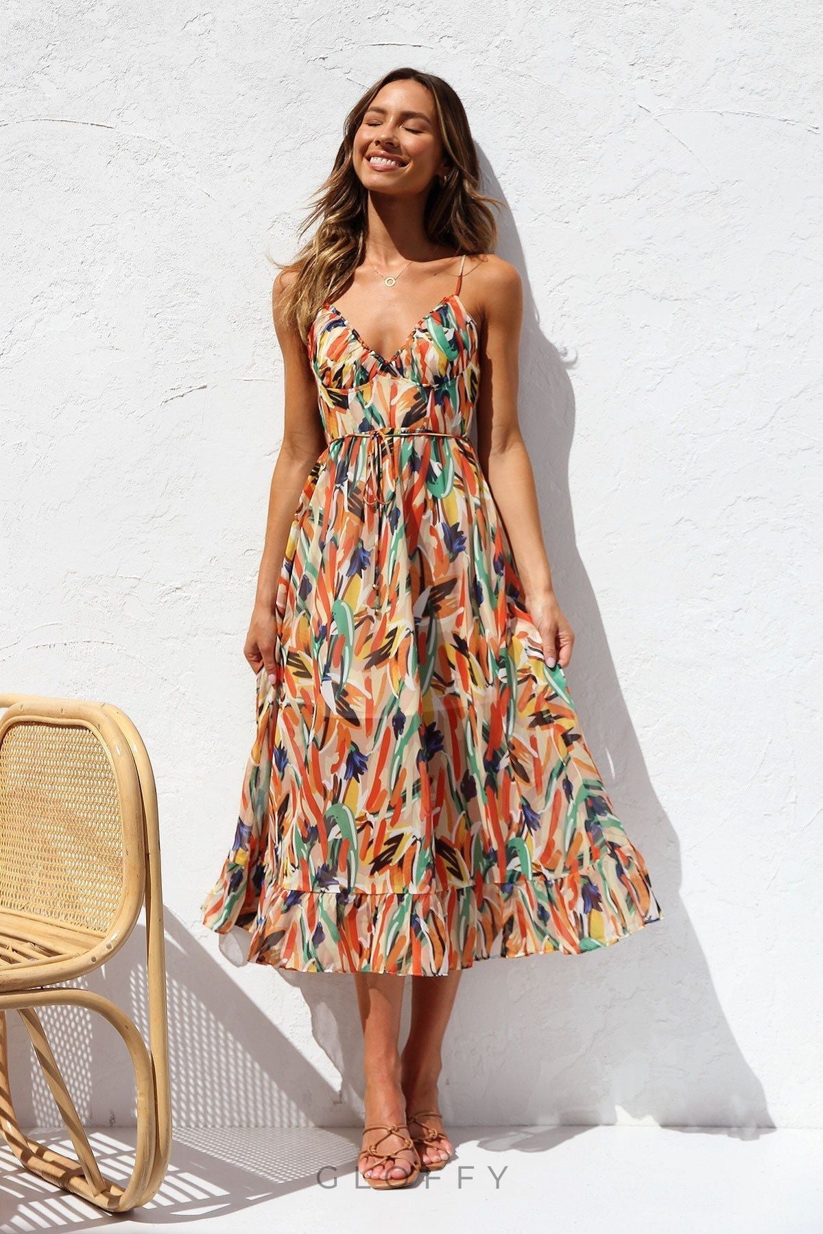 Leia Tropikal Midi Elbise