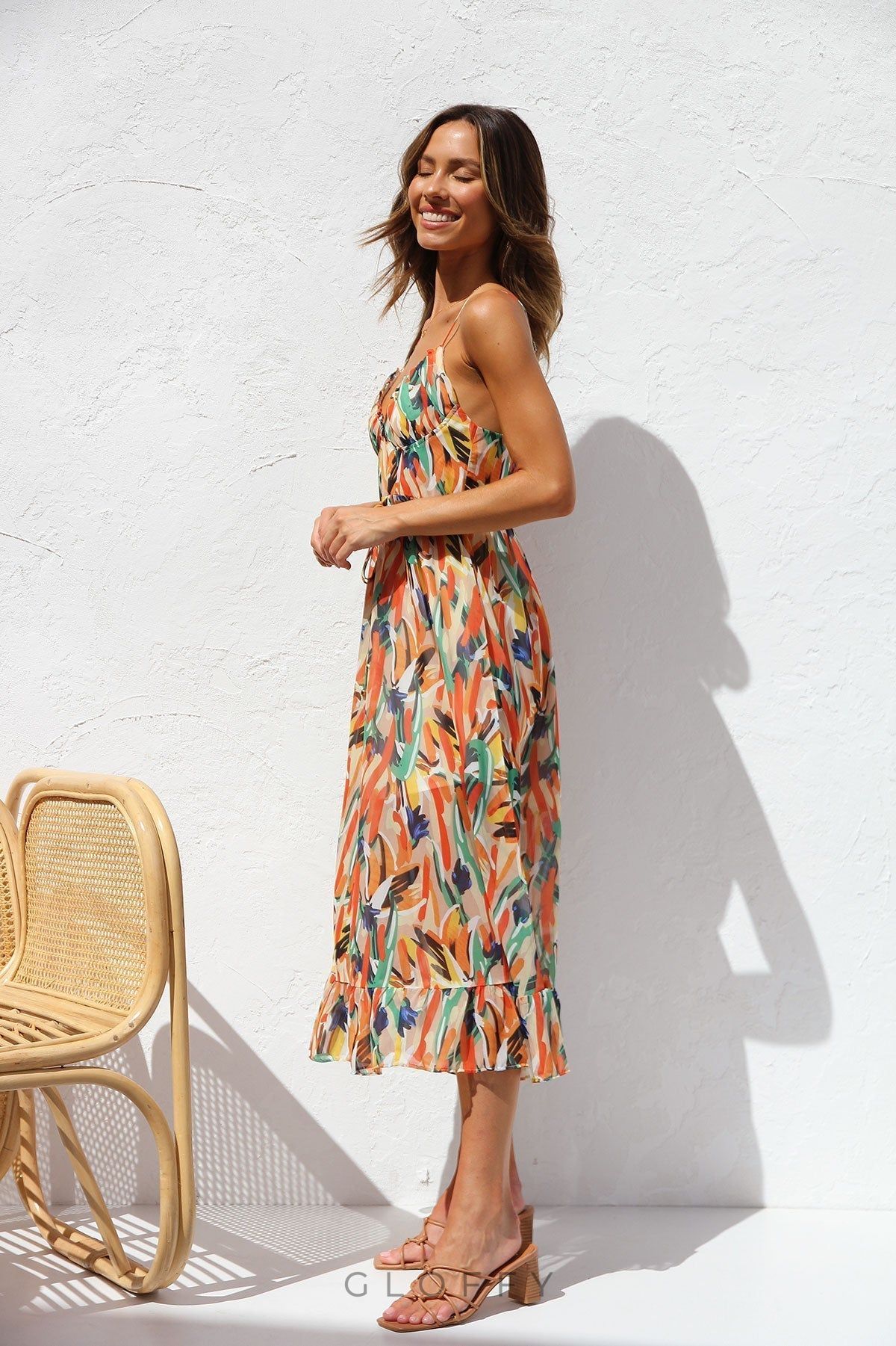 Leia Tropikal Midi Elbise