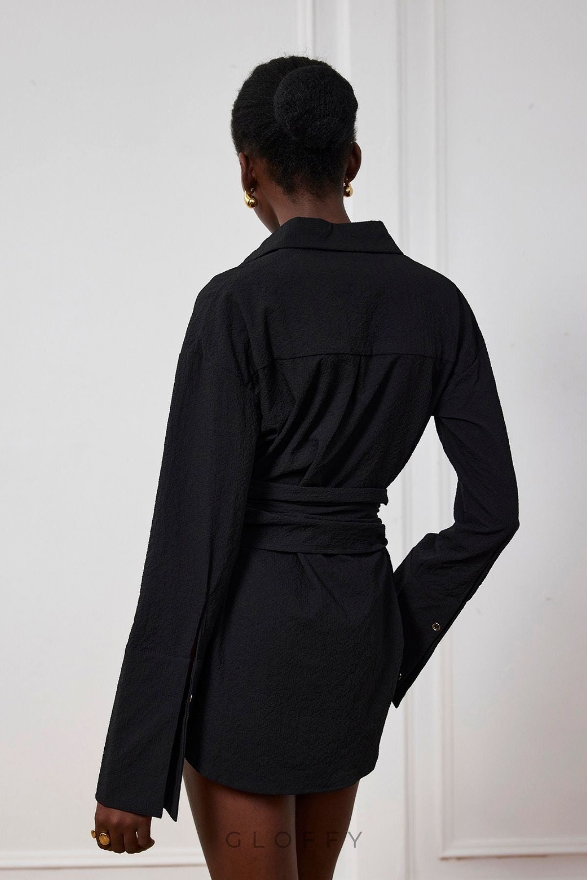 Kimora Tokalı Pileli Gömlek Mini Elbise