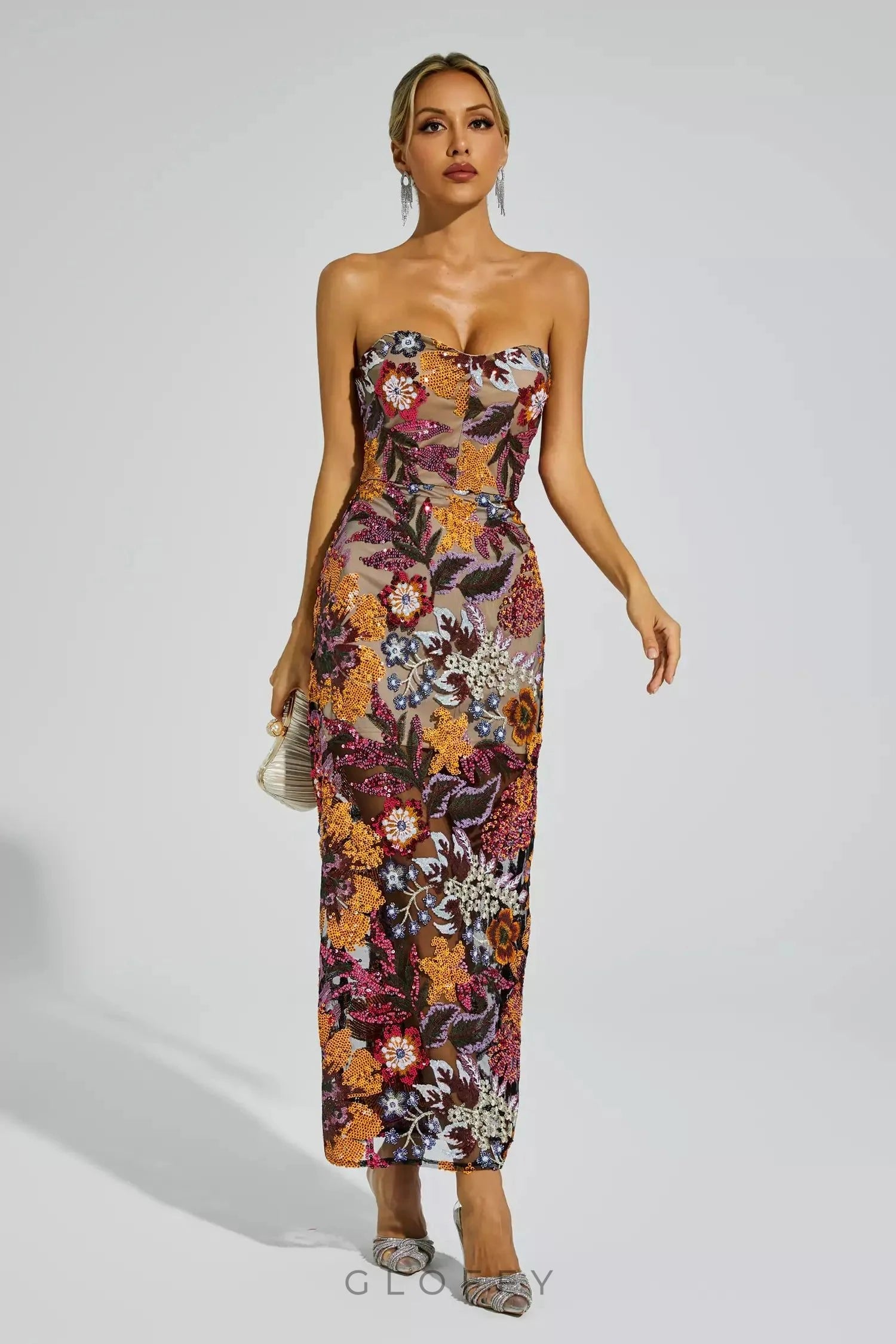 Leanna Nakışlı Yeşil Çiçek Motifli Maxi Elbise