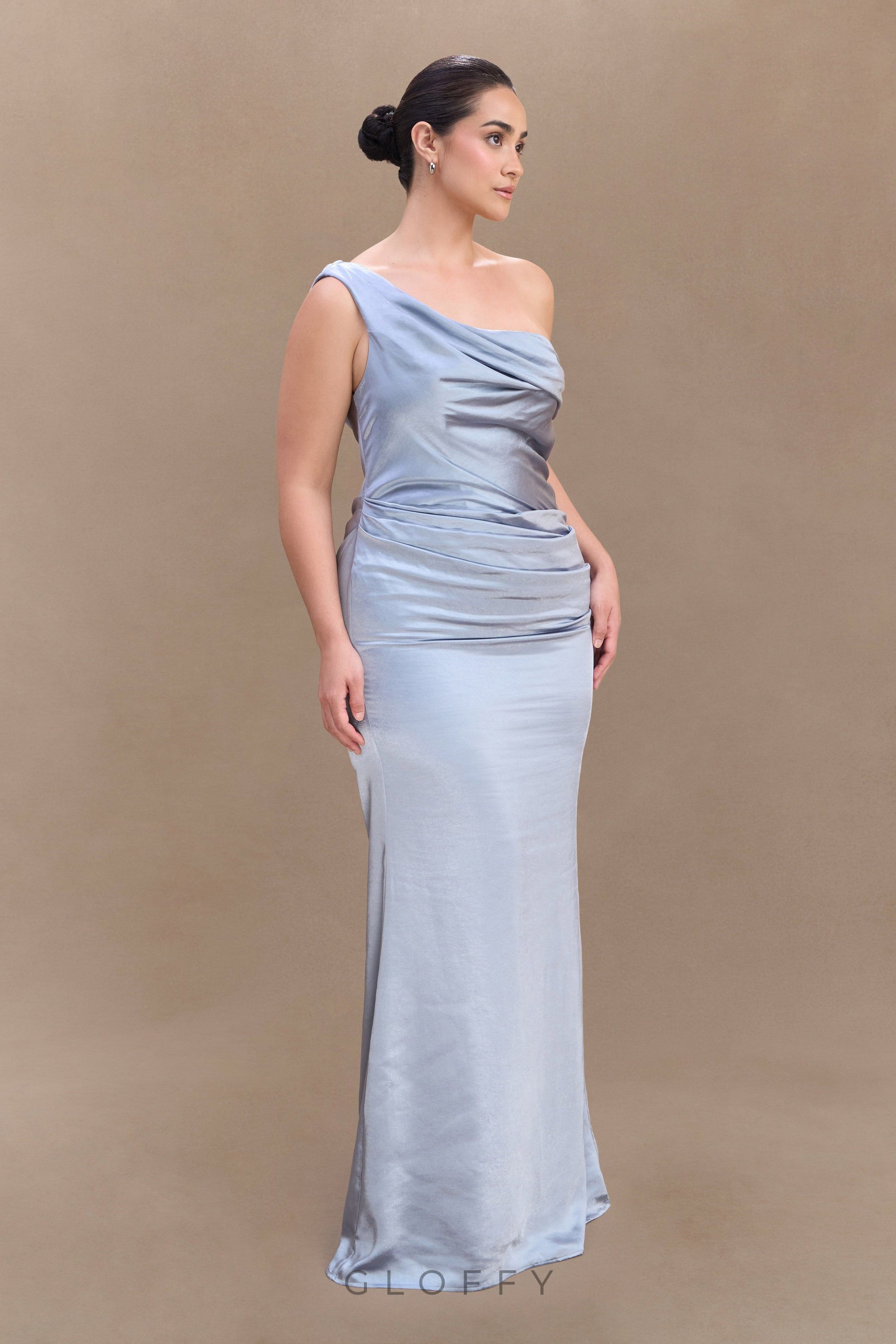 Soraya Saten Dokulu Tek Omuz Elbise