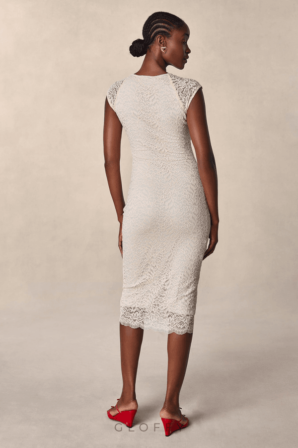 Nora Çiçekli Dantel Fiyonk Midi Elbise