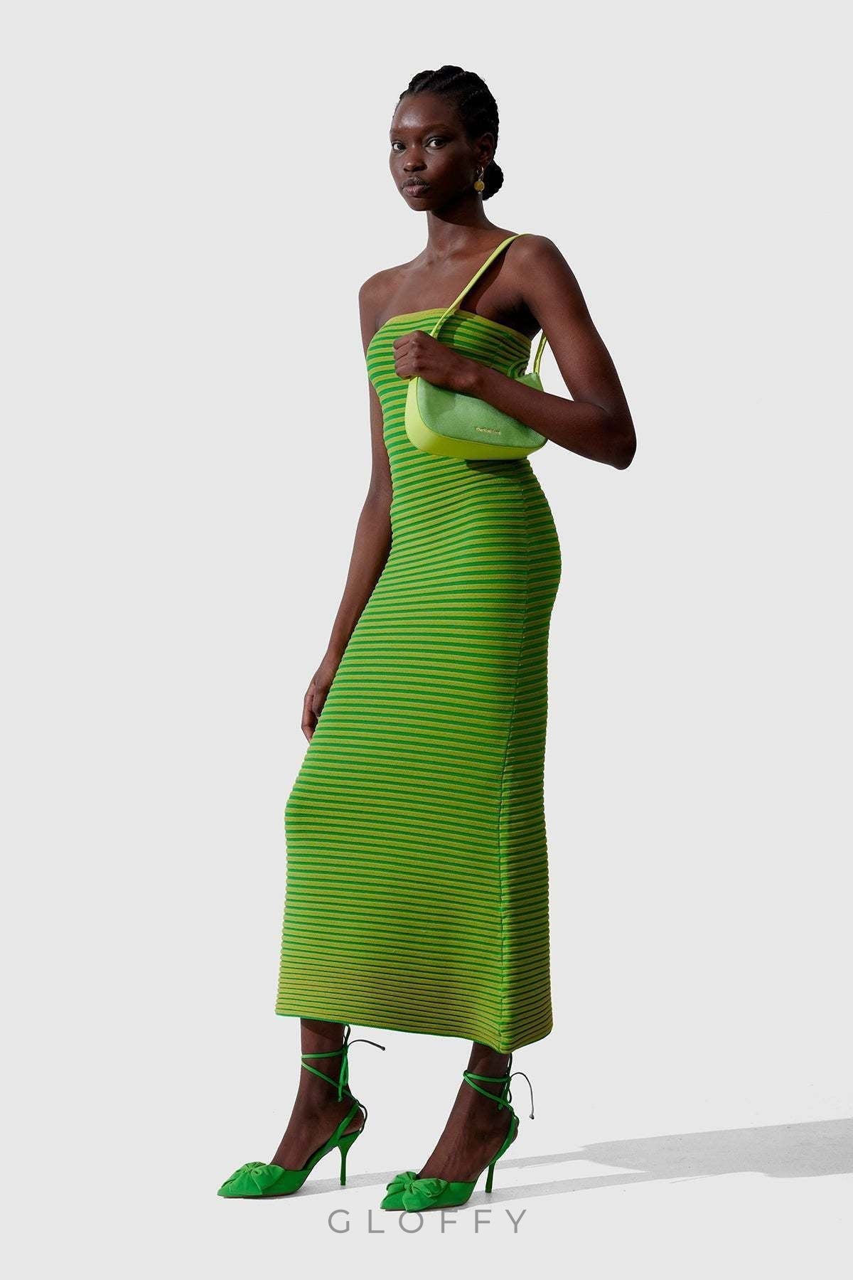 Adela Şerit Desenli Örgü Maxi Elbise