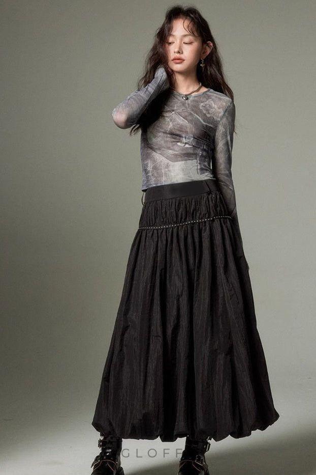 Vintage Fırfırlı Uçuşan Midi Etek