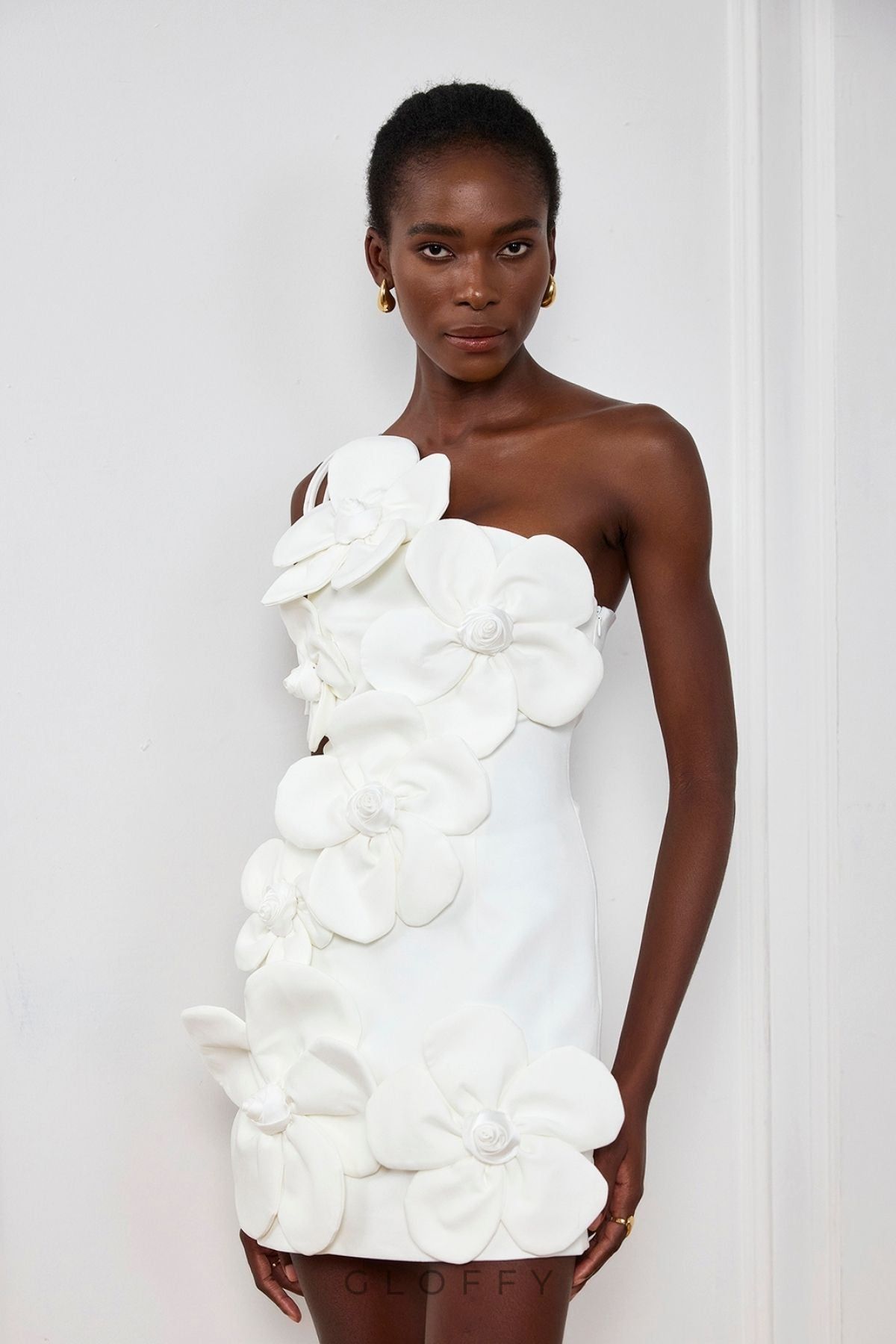 Yamileth Çiçek Desenli Tek Omuz Dantel Detaylı Mini Elbise