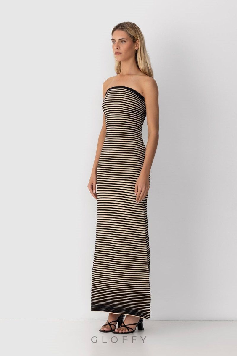 Adela Şerit Desenli Örgü Maxi Elbise