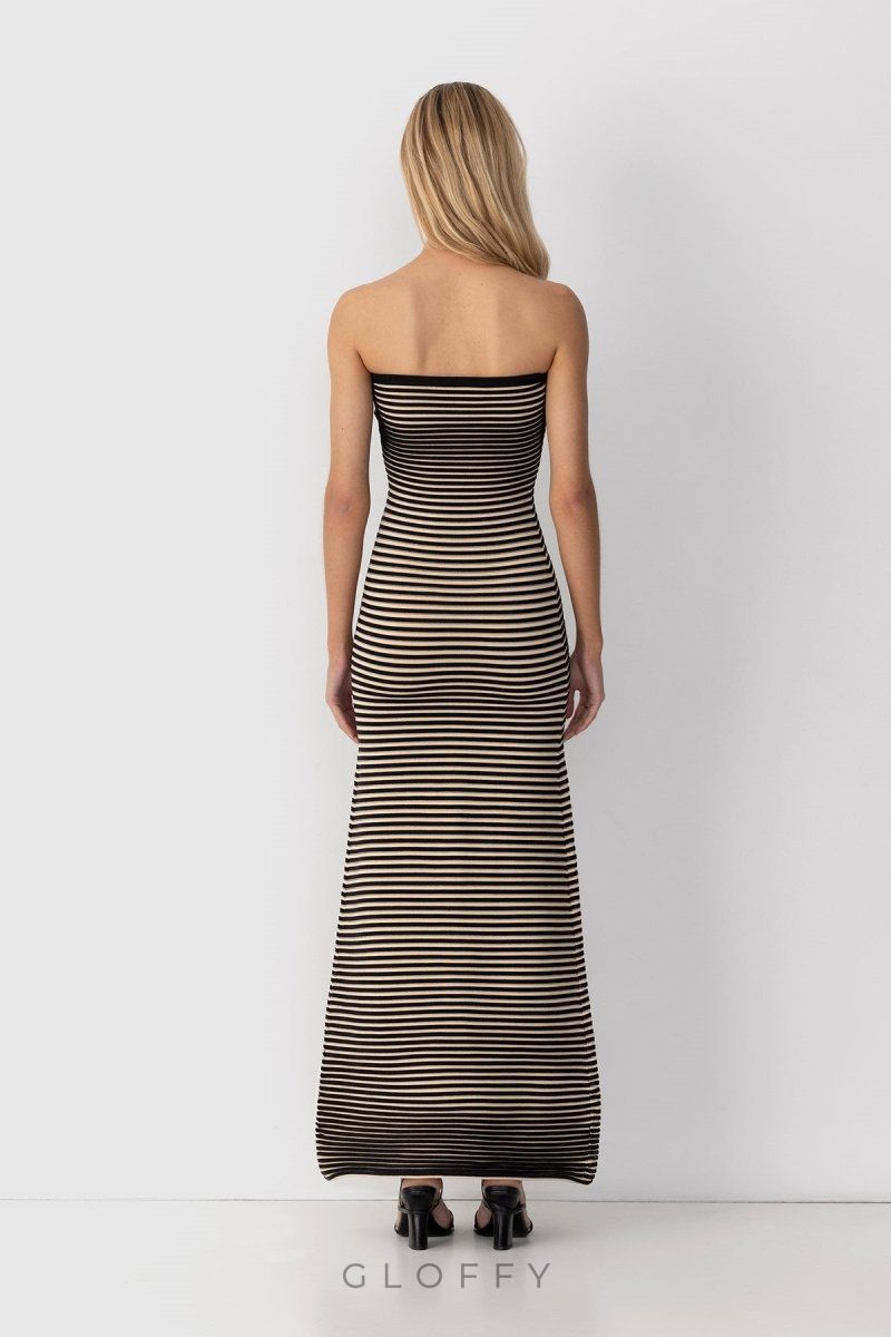 Adela Şerit Desenli Örgü Maxi Elbise