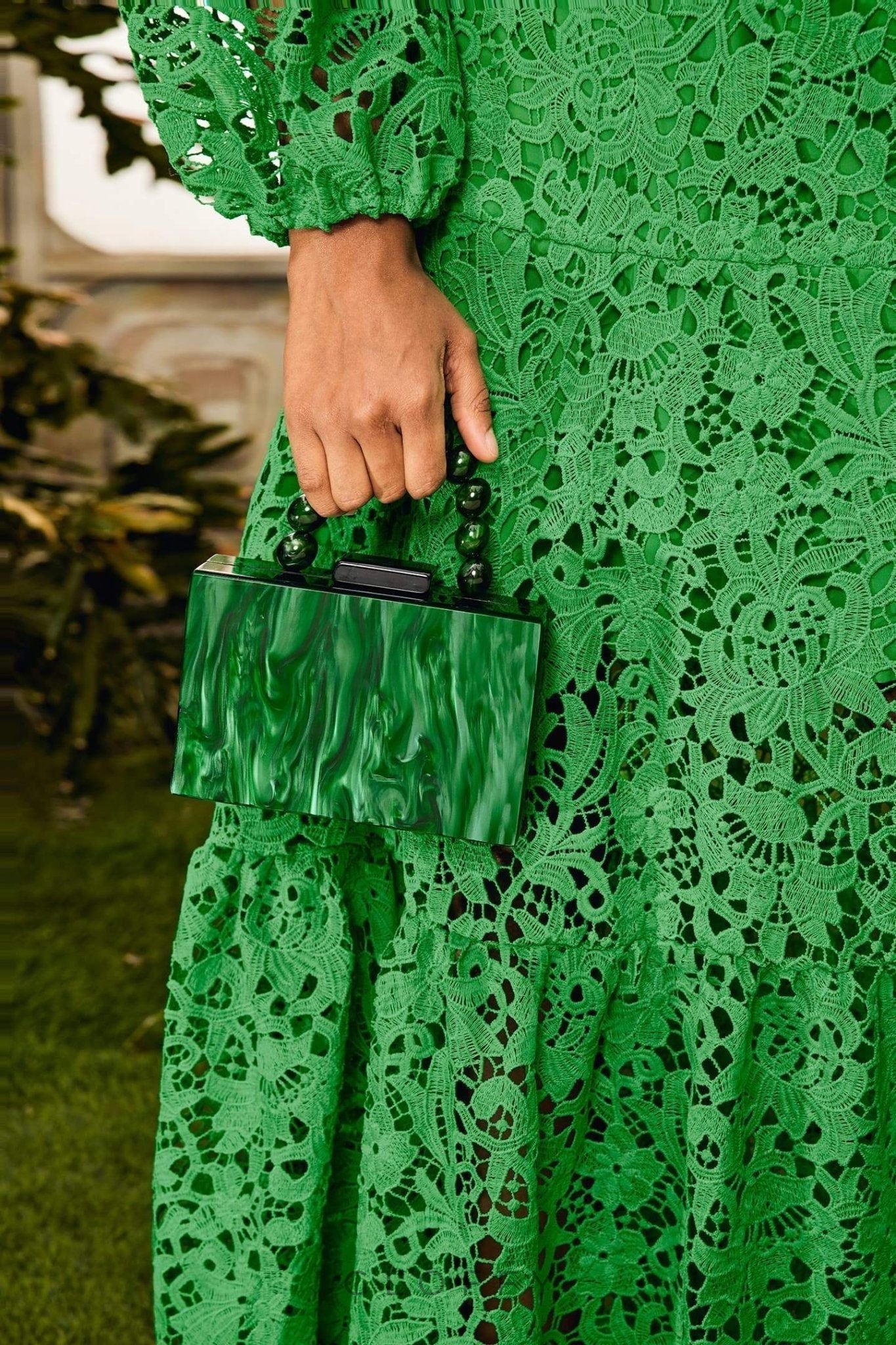 Emerald Mermer Desenli Boncuk Saplı Çanta