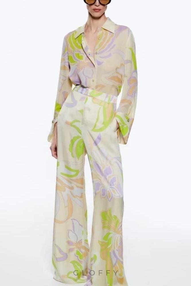 Selena Akış Desenli Bluz Takımı