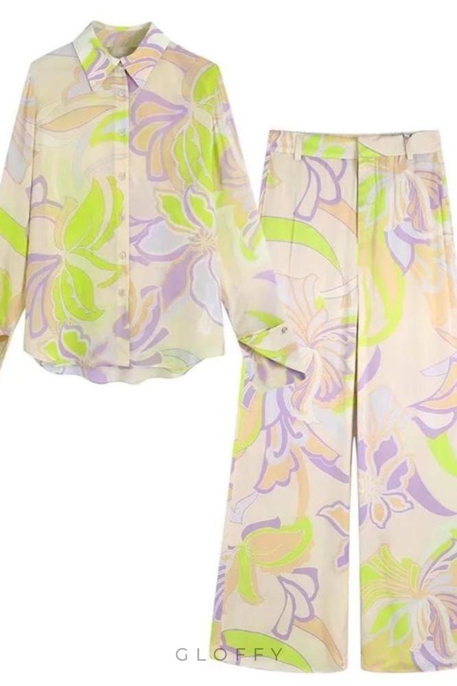 Selena Akış Desenli Bluz Takımı