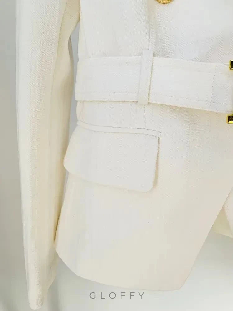 Cassandre Gold Düğme Detaylı Kemer Tokalı Blazer Ceket