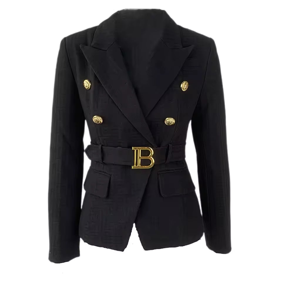 Cassandre Gold Düğme Detaylı Kemer Tokalı Blazer Ceket
