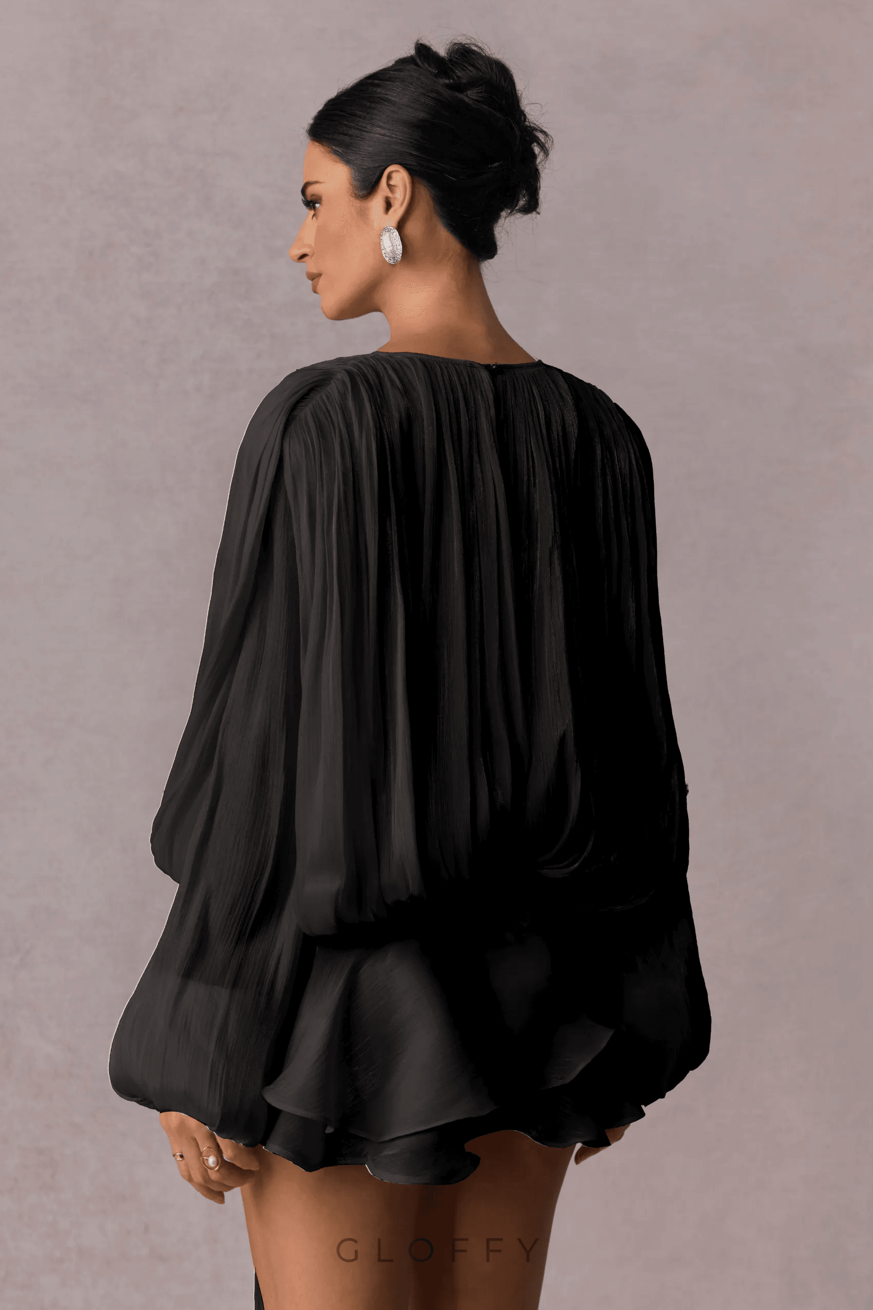 Gloffy Drapeli Volanlı Pileli Mini Elbise